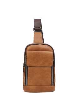 Plain Zipper Crossbody Bag C5-1069 BROWN